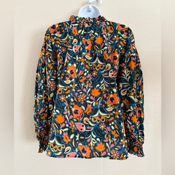 Cleobella Kaitlyn Floral Print Button Front Tassels Organic Cotton Blouse Small - Picture 7 of 16